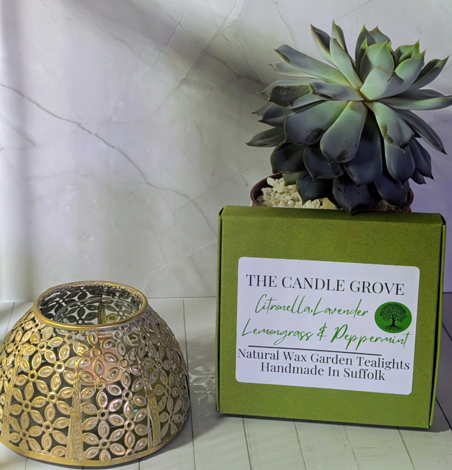 Citronella, Lavender, Lemongrass and peppermint. Garden Tealights.