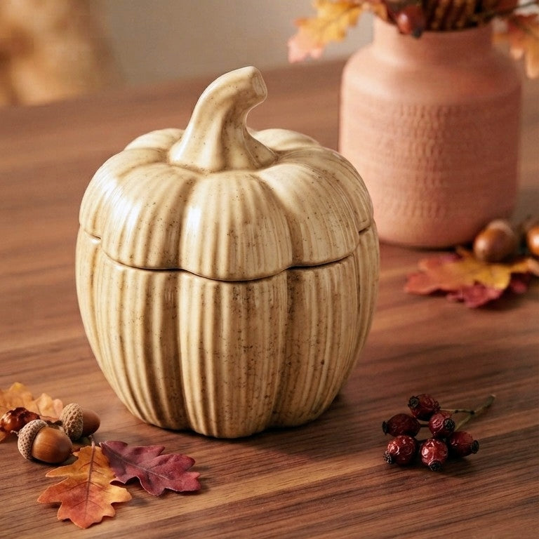 Golden Harvest Ceramic Pumpkin Jar Candle – 320g 🎃🍂