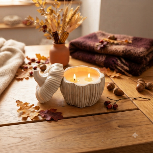 Golden Harvest Ceramic Pumpkin Jar Candle – 320g 🎃🍂